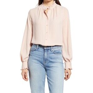 HALOGEN Women's Ruffle Button Front Blouse In Pink Smoke Size M